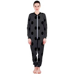 Large Black Polka Dots On Beluga Grey - Onepiece Jumpsuit (ladies) 