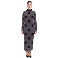 Large Black Polka Dots On Beluga Grey - Turtleneck Maxi Dress by FashionLane