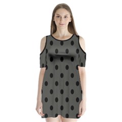 Large Black Polka Dots On Beluga Grey - Shoulder Cutout Velvet One Piece