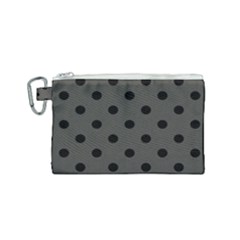 Large Black Polka Dots On Beluga Grey - Canvas Cosmetic Bag (small) by FashionLane