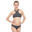 Large Black Polka Dots On Beluga Grey - High Neck Bikini Set View1