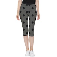 Large Black Polka Dots On Beluga Grey - Inside Out Lightweight Velour Capri Leggings  by FashionLane