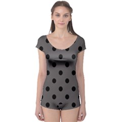 Large Black Polka Dots On Carbon Grey - Boyleg Leotard  by FashionLane