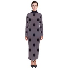 Large Black Polka Dots On Carbon Grey - Turtleneck Maxi Dress by FashionLane