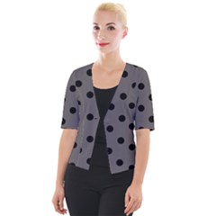 Large Black Polka Dots On Carbon Grey - Cropped Button Cardigan by FashionLane
