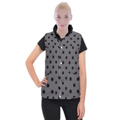 Large Black Polka Dots On Carbon Grey - Women s Button Up Vest