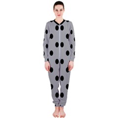 Large Black Polka Dots On Chalice Silver Grey - OnePiece Jumpsuit (Ladies) 
