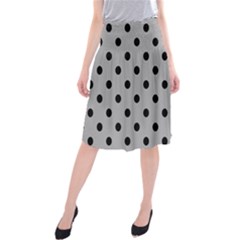 Large Black Polka Dots On Chalice Silver Grey - Midi Beach Skirt