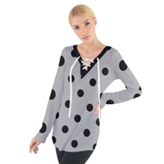 Large Black Polka Dots On Chalice Silver Grey - Tie Up Tee by FashionLane