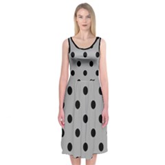 Large Black Polka Dots On Chalice Silver Grey - Midi Sleeveless Dress