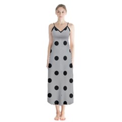 Large Black Polka Dots On Chalice Silver Grey - Button Up Chiffon Maxi Dress