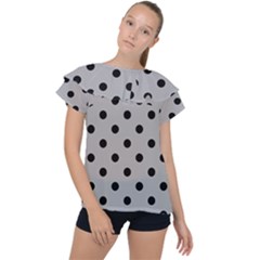 Large Black Polka Dots On Chalice Silver Grey - Ruffle Collar Chiffon Blouse