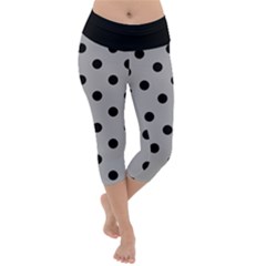 Large Black Polka Dots On Chalice Silver Grey - Lightweight Velour Capri Yoga Leggings