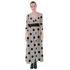 Large Black Polka Dots On Chalice Silver Grey - Button Up Maxi Dress