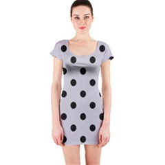 Large Black Polka Dots On Cloudy Grey - Short Sleeve Bodycon Dress