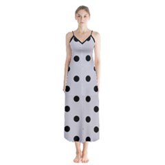 Large Black Polka Dots On Cloudy Grey - Button Up Chiffon Maxi Dress by FashionLane