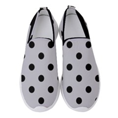 Large Black Polka Dots On Cloudy Grey - Women s Slip On Sneakers by FashionLane