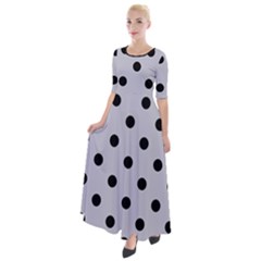 Large Black Polka Dots On Cloudy Grey - Half Sleeves Maxi Dress by FashionLane