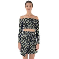 Dark Interlace Motif Mosaic Pattern Off Shoulder Top With Skirt Set by dflcprintsclothing