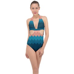 Flat Ocean Palette Halter Front Plunge Swimsuit by goljakoff