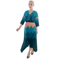 Flat Ocean Palette Quarter Sleeve Wrap Front Maxi Dress by goljakoff