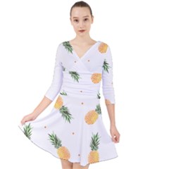 Pineapple Pattern Quarter Sleeve Front Wrap Dress by goljakoff