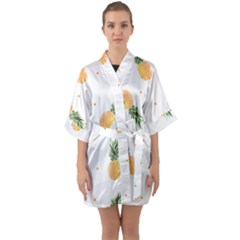 Pineapple Pattern Half Sleeve Satin Kimono  by goljakoff