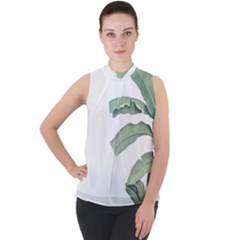 Palm Leaves Mock Neck Chiffon Sleeveless Top by goljakoff