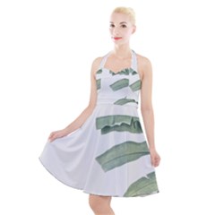 Palm Leaves Halter Party Swing Dress  by goljakoff