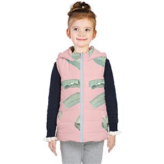 Palm Leaf On Pink Kids  Hooded Puffer Vest by goljakoff