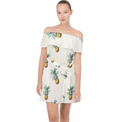 Tropical Pineapples Off Shoulder Chiffon Dress by goljakoff