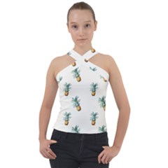 Tropical Pineapples Cross Neck Velour Top by goljakoff