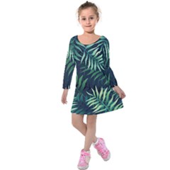 Green Leaves Kids  Long Sleeve Velvet Dress by goljakoff