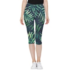 Green Leaves Inside Out Lightweight Velour Capri Leggings  by goljakoff