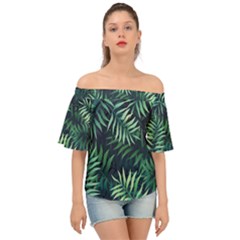Green Leaves Off Shoulder Short Sleeve Top by goljakoff