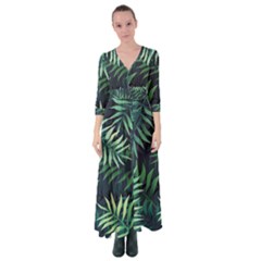 Green Leaves Button Up Maxi Dress by goljakoff