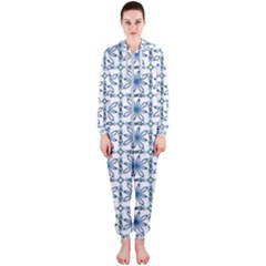 Azulejo Style Blue Tiles Hooded Jumpsuit (ladies)  by MintanArt