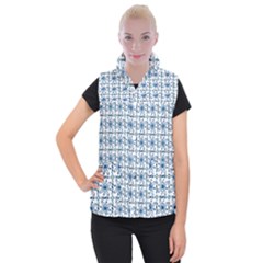 Azulejo Style Blue Tiles Women s Button Up Vest by MintanArt