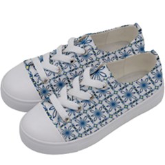 Azulejo Style Blue Tiles Kids  Low Top Canvas Sneakers by MintanArt