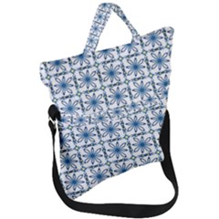 Azulejo Style Blue Tiles Fold Over Handle Tote Bag by MintanArt