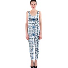 Azulejo Style Blue Tiles One Piece Catsuit by MintanArt