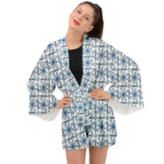 Azulejo Style Blue Tiles Long Sleeve Kimono