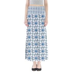 Azulejo Style Blue Tiles Full Length Maxi Skirt by MintanArt