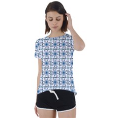 Azulejo Style Blue Tiles Short Sleeve Foldover Tee by MintanArt