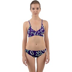 Floral Blue Pattern Wrap Around Bikini Set