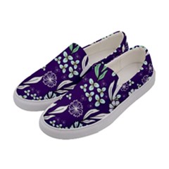 Floral Blue Pattern Women s Canvas Slip Ons by MintanArt