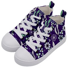 Floral Blue Pattern Kids  Mid-top Canvas Sneakers by MintanArt