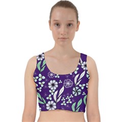 Floral Blue Pattern Velvet Racer Back Crop Top by MintanArt