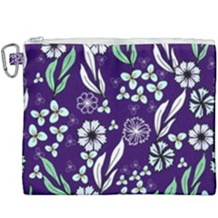 Floral Blue Pattern Canvas Cosmetic Bag (xxxl) by MintanArt