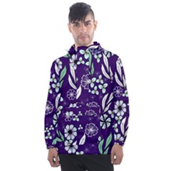 Floral Blue Pattern Men s Front Pocket Pullover Windbreaker by MintanArt